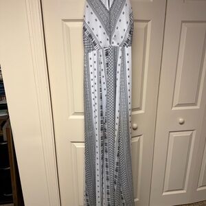 Express White and Gray Patterned Maxi Dress
